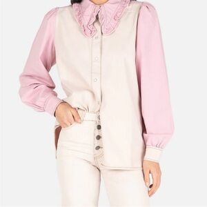NWT Ganni Overdyed cutline denim shirt Light Lilac (pink) euro 40=large -8/10‎